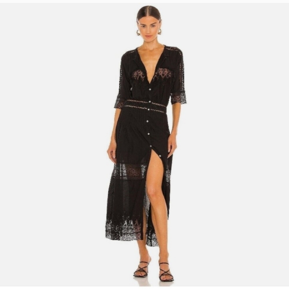 LoveShackFancy Beth Elegant Black Lace Maxi Dress Size P - Picture 2 of 16